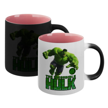 Hulk, Κούπα Μαγική εσωτερικό ΡΟΖ, κεραμική 330ml που αλλάζει χρώμα με το ζεστό ρόφημα