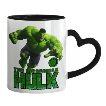 Hulk, Κούπα καρδιά χερούλι μαύρη, κεραμική, 330ml