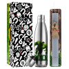 Easter Set, metallic stainless thermos flask (500ml) & scented flat Easter candle (30cm) (GRAY)