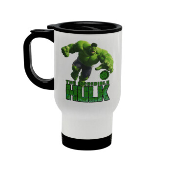 Hulk, Κούπα ταξιδιού ανοξείδωτη με καπάκι, διπλού τοιχώματος (θερμό) λευκή 450ml