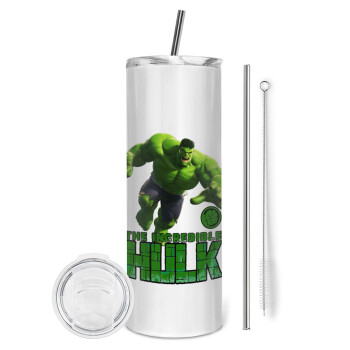 Hulk, Eco friendly ποτήρι θερμό (tumbler) από ανοξείδωτο ατσάλι 600ml, με μεταλλικό καλαμάκι & βούρτσα καθαρισμού