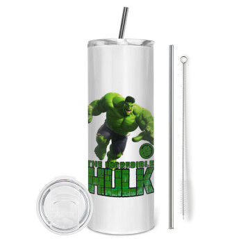 Hulk, Tumbler ποτήρι θερμό από ανοξείδωτο ατσάλι 600ml, με μεταλλικό καλαμάκι & βούρτσα καθαρισμού