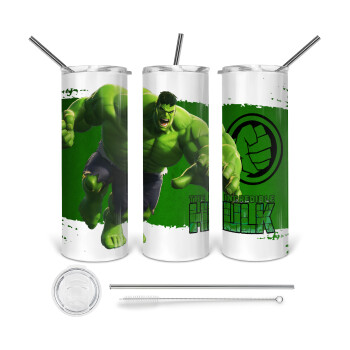 Hulk, 360 Eco friendly ποτήρι θερμό (tumbler) από ανοξείδωτο ατσάλι 600ml, με μεταλλικό καλαμάκι & βούρτσα καθαρισμού