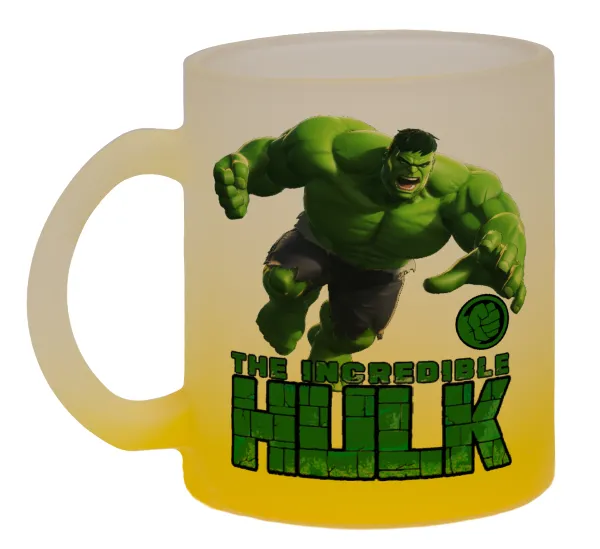 Hulk — Two-tone glass mug with matte yellow base, 330ml