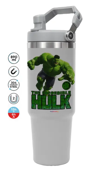 Hulk — ΓΚΡΙ Travel Tumbler Θερμός με χερούλι και καλαμάκι 890ml