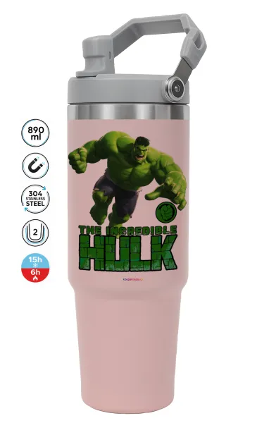 Hulk — ΡΟΖ Travel Tumbler Θερμός με χερούλι και καλαμάκι 890ml