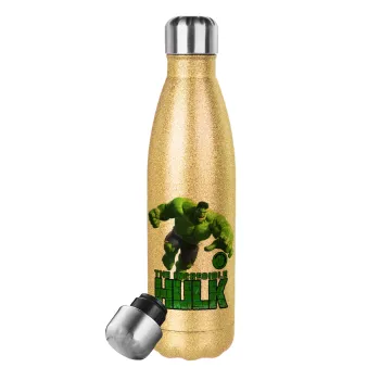 Hulk, Glitter gold stainless steel thermos bottle, double-walled, 500ml