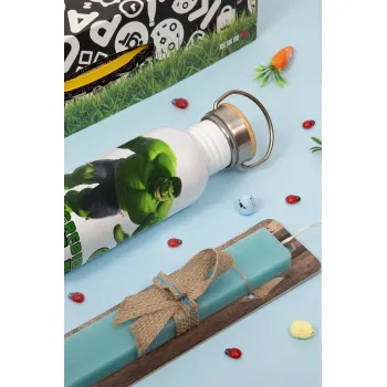 Hulk, Πασχαλινή Λαμπάδα με παγούρι μεταλλικό (620ml, stainless steel) & κερί αρωματικό πλακέ (30cm) (ΤΙΡΚΟΥΑΖ)
