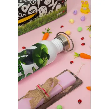 Hulk, Πασχαλινή Λαμπάδα με παγούρι μεταλλικό (620ml, stainless steel) & κερί αρωματικό πλακέ (30cm) (ΡΟΖ)