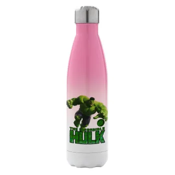 Hulk, Metal mug thermos Pink/White (Stainless steel), double wall, 500ml