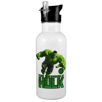 Hulk, Παγούρι νερού Λευκό με καλαμάκι, ανοξείδωτο ατσάλι 600ml