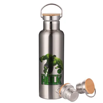 Hulk, Stainless steel Silver with wooden lid (bamboo), double wall, 750ml