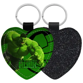 Hulk, Μπρελόκ PU δερμάτινο glitter καρδιά ΜΑΥΡΟ
