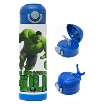Hulk, Παιδικό παγούρι θερμό, ανοξείδωτο, με καλαμάκι ασφαλείας, ΜΠΛΕ (500ml)