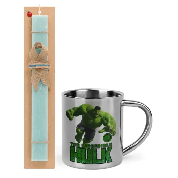 Hulk, Πασχαλινή Λαμπάδα με μεταλλική κούπα θερμό (300ml) & κερί αρωματικό πλακέ (30cm) (ΤΙΡΚΟΥΑΖ)
