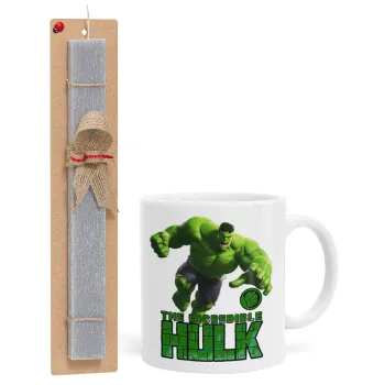 Hulk, Πασχαλινή Λαμπάδα με Κούπα κεραμική (330ml) & κερί αρωματικό πλακέ (30cm) (ΓΚΡΙ)