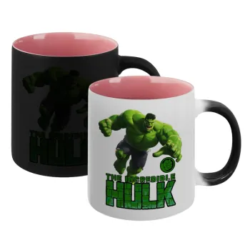 Hulk, Κούπα Μαγική εσωτερικό ΡΟΖ, κεραμική 330ml που αλλάζει χρώμα με το ζεστό ρόφημα