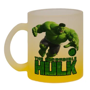 Hulk, Κούπα γυάλινη δίχρωμη με βάση το κίτρινο ματ, 330ml