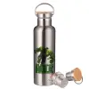 Μεταλλικό παγούρι θερμός (Stainless steel) Ασημένιο με ξύλινο καπακι (bamboo), διπλού τοιχώματος, 750ml