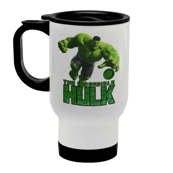 Hulk, Stainless steel travel mug with lid, double wall white 450ml