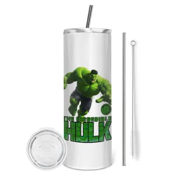 Hulk, Tumbler ποτήρι θερμό από ανοξείδωτο ατσάλι 600ml, με μεταλλικό καλαμάκι & βούρτσα καθαρισμού