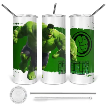 Hulk, Tumbler ποτήρι θερμό από ανοξείδωτο ατσάλι 600ml, με μεταλλικό καλαμάκι & βούρτσα καθαρισμού