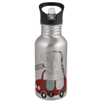 Βρουμ βρουμ, Water bottle Silver with straw, stainless steel 500ml