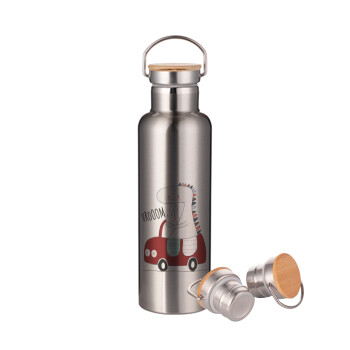 Βρουμ βρουμ, Stainless steel Silver with wooden lid (bamboo), double wall, 750ml