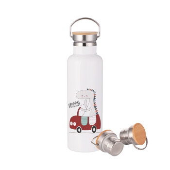 Βρουμ βρουμ, Stainless steel White with wooden lid (bamboo), double wall, 750ml