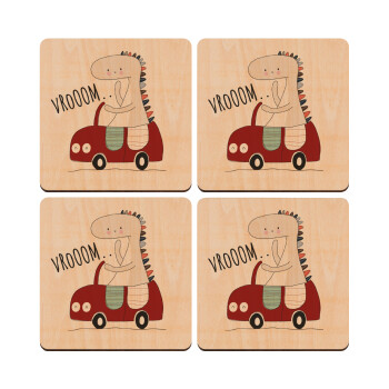 Βρουμ βρουμ, ΣΕΤ x4 Σουβέρ ξύλινα τετράγωνα plywood (9cm)