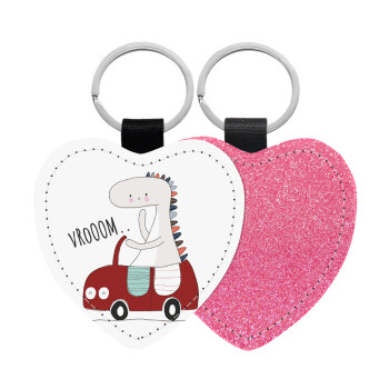 Βρουμ βρουμ, Μπρελόκ PU δερμάτινο glitter καρδιά ΡΟΖ