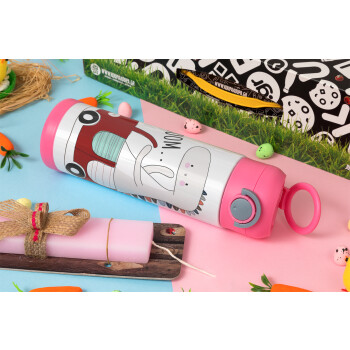 Βρουμ βρουμ, Easter candle, Childrens hot water bottle, stainless steel, with safety straw, PINK (500ml)