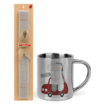 Βρουμ βρουμ, Easter Set, metallic thermal cup (300ml) & Easter aromatic flat candle (30cm) (GRAY)