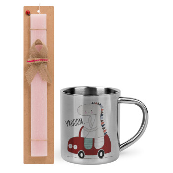 Βρουμ βρουμ, Easter Set, metallic thermal cup (300ml) & aromatic flat Easter candle (30cm) (PINK)