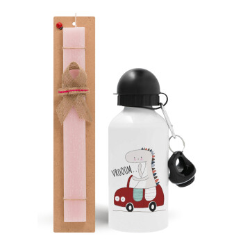 Βρουμ βρουμ, Easter Set, metallic aluminum bottle (500ml) & aromatic flat Easter candle (30cm) (PINK)