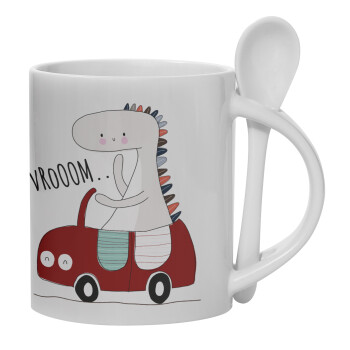 Βρουμ βρουμ, Ceramic coffee mug with Spoon, 330ml (1pcs)