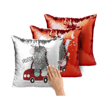 Βρουμ βρουμ, Μαξιλάρι καναπέ Μαγικό Κόκκινο με πούλιες 40x40cm περιέχεται το γέμισμα