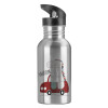 Water bottle Silver with straw, stainless steel 600ml