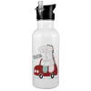 White water bottle with straw, stainless steel 600ml