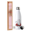 Easter Set, metallic stainless steel water bottle (750ml) & scented flat Easter candle (30cm) (PINK)