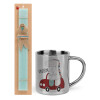 Easter Set, metallic thermal cup (300ml) & aromatic flat Easter candle (30cm) (TURQUOISE)