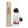 Easter Set, metallic aluminum water bottle (500ml) & scented flat candle (30cm) (TURQUOISE)