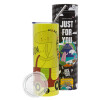 Neon Yellow Travel Tumbler, with metal straw (Stainless steel 304 Food grade, BPA free, 600ml)