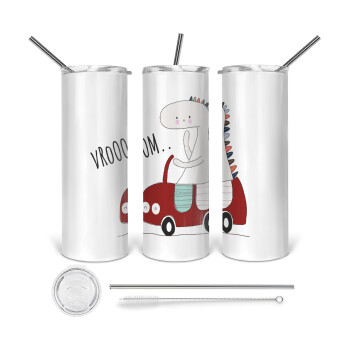 Βρουμ βρουμ, Tumbler ποτήρι θερμό από ανοξείδωτο ατσάλι 600ml, με μεταλλικό καλαμάκι & βούρτσα καθαρισμού