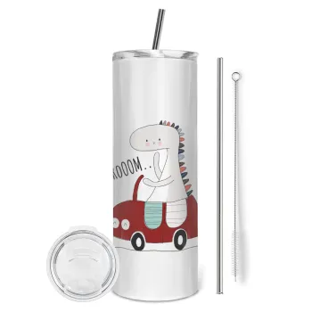 Βρουμ βρουμ, Tumbler ποτήρι θερμό από ανοξείδωτο ατσάλι 600ml, με μεταλλικό καλαμάκι & βούρτσα καθαρισμού