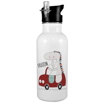 Βρουμ βρουμ, White water bottle with straw, stainless steel 600ml