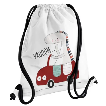 Βρουμ βρουμ, Backpack pouch GYMBAG white, with pocket (40x48cm) & thick cords