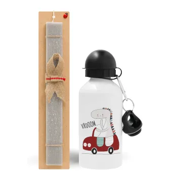 Βρουμ βρουμ, Easter Set, metallic aluminum water bottle (500ml) & aromatic flat Easter candle (30cm) (GRAY)