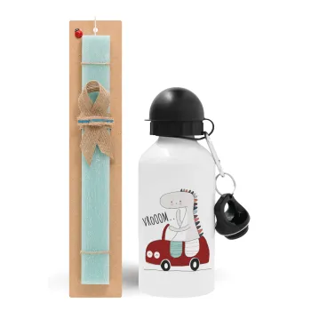 Βρουμ βρουμ, Easter Set, metallic aluminum water bottle (500ml) & scented flat candle (30cm) (TURQUOISE)