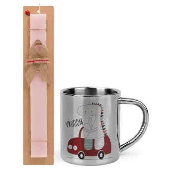 Βρουμ βρουμ, Easter Set, metallic thermal cup (300ml) & aromatic flat Easter candle (30cm) (PINK)